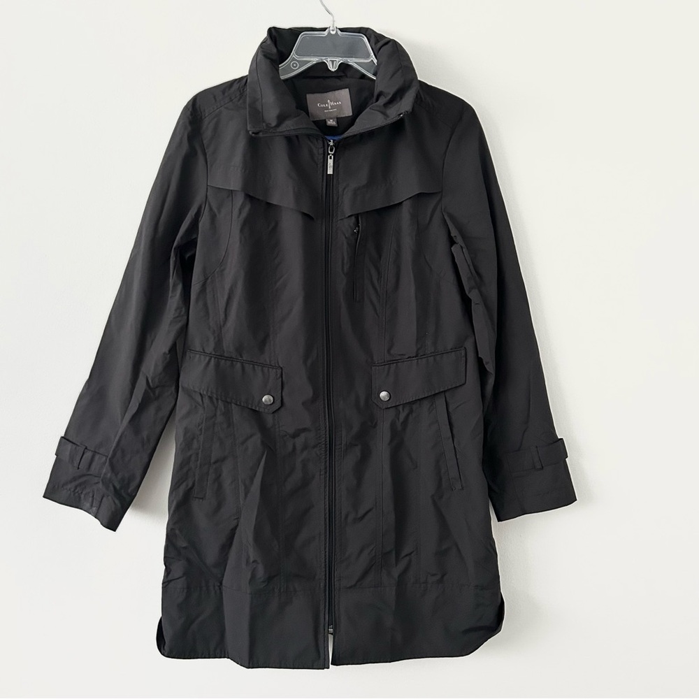 Cole Haan Black Long Rain Jacket Coat